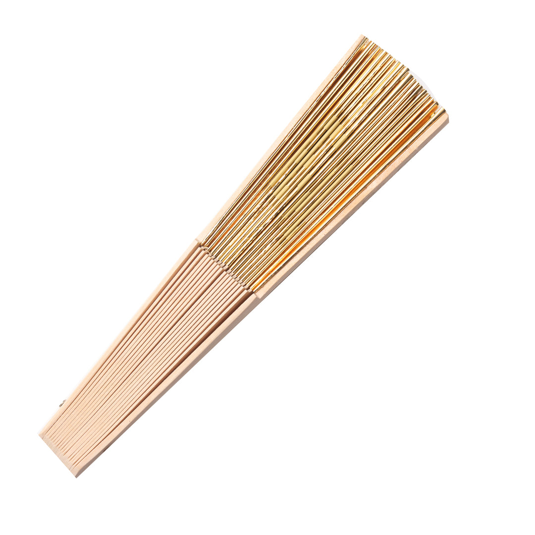 side view of holographic gold fan
