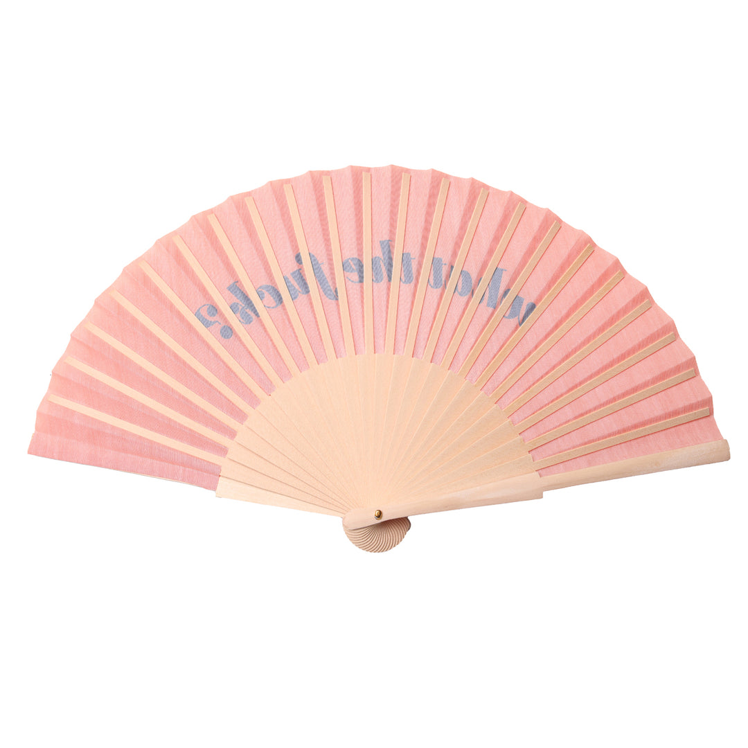 Orange hand fan on a white background