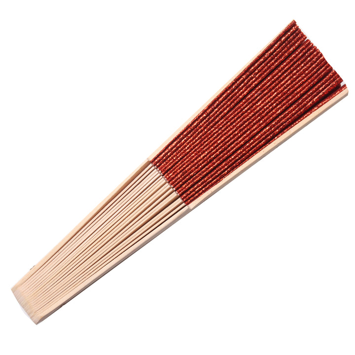 side view of orange sparkle hand fan