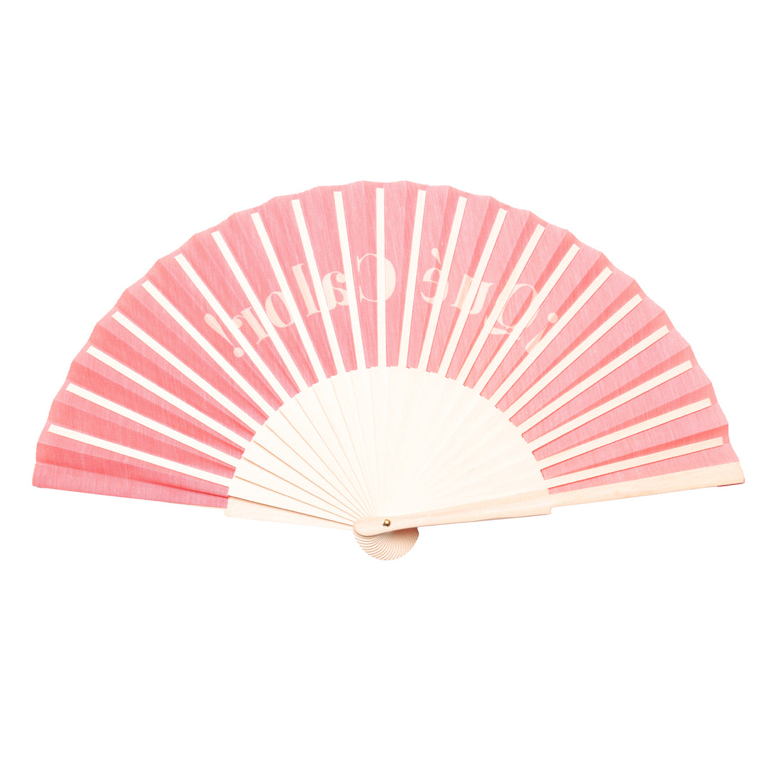 backside of que calor hand fan