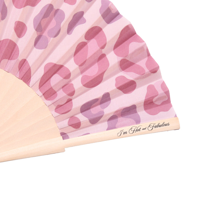 Pink and purple patterned fabric with 'I'm Hot & Fabulous' text on a white background