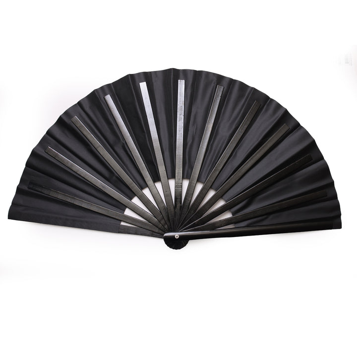 Black folding fan on a white background