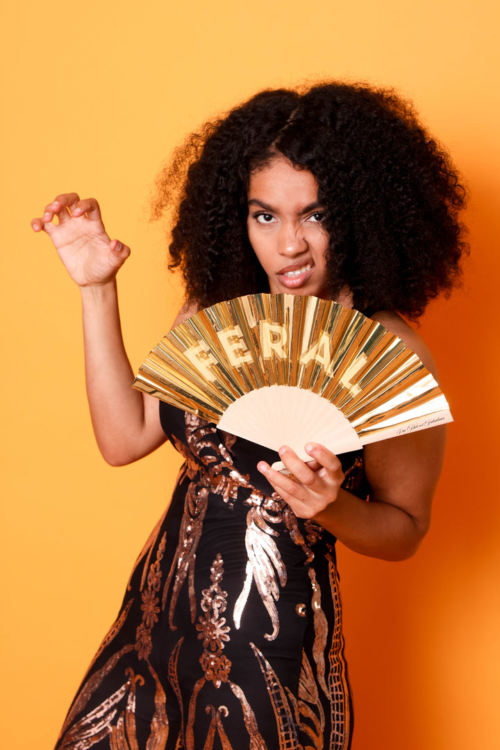 Gold Holographic Feral Hand Fan