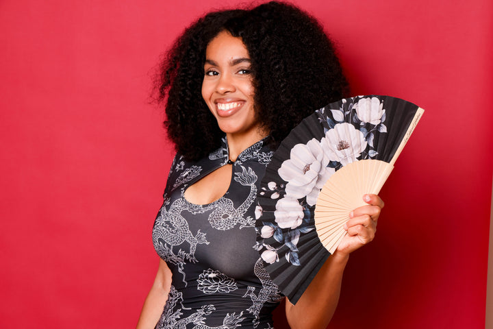 Black Floral Hand Fan