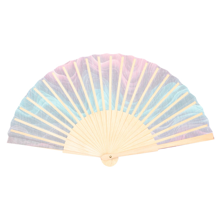 Pastel-colored hand fan on a white background