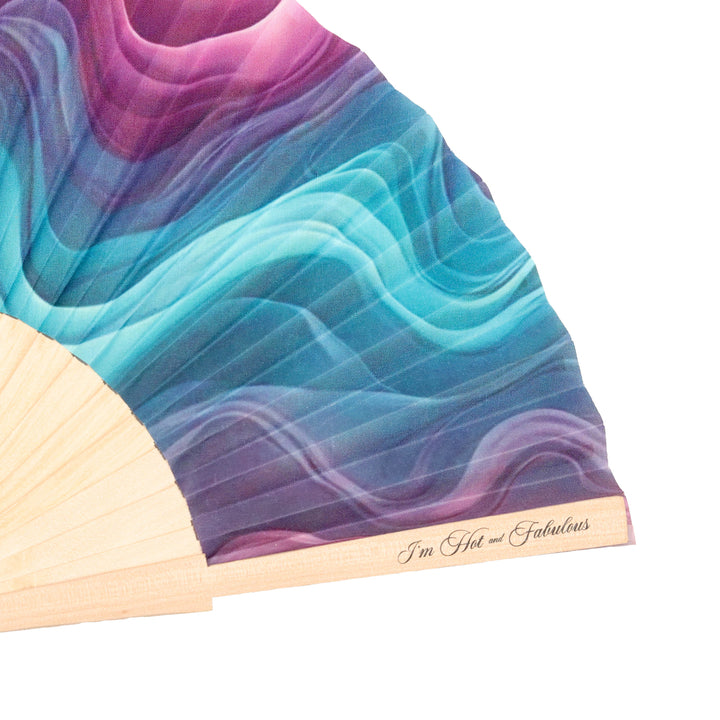 Colorful fabric with wavy pattern and 'I'm Hot and Fabulous' text on a white background