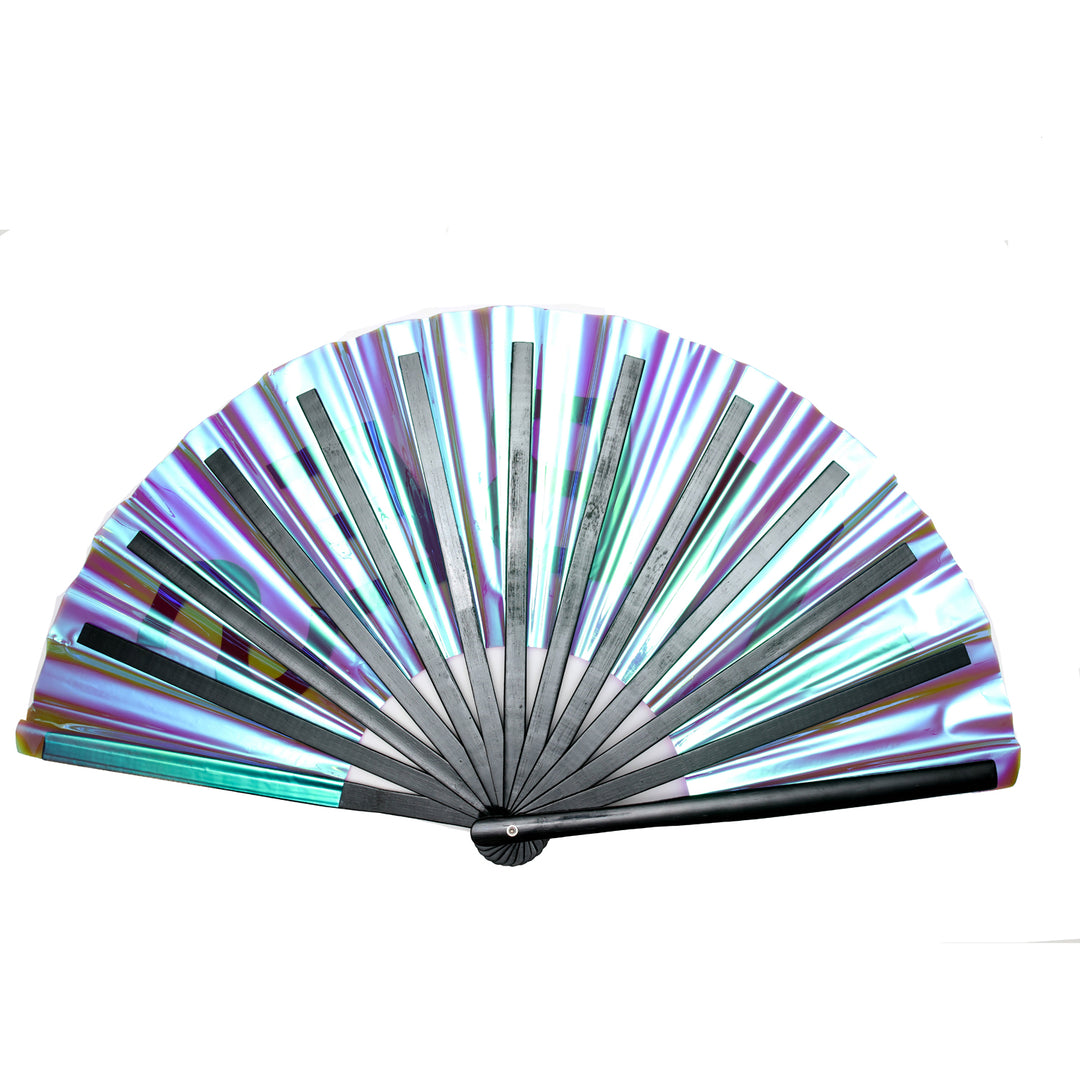 Multicolored hand fan on a white background