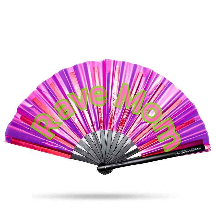 Abanico de mano XL holográfico rosa para mamá ravera