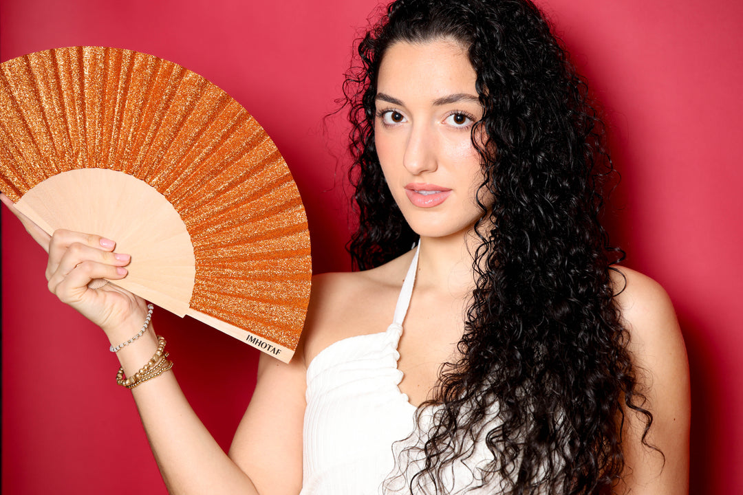 Orange Sparkle Hand Folding Fan