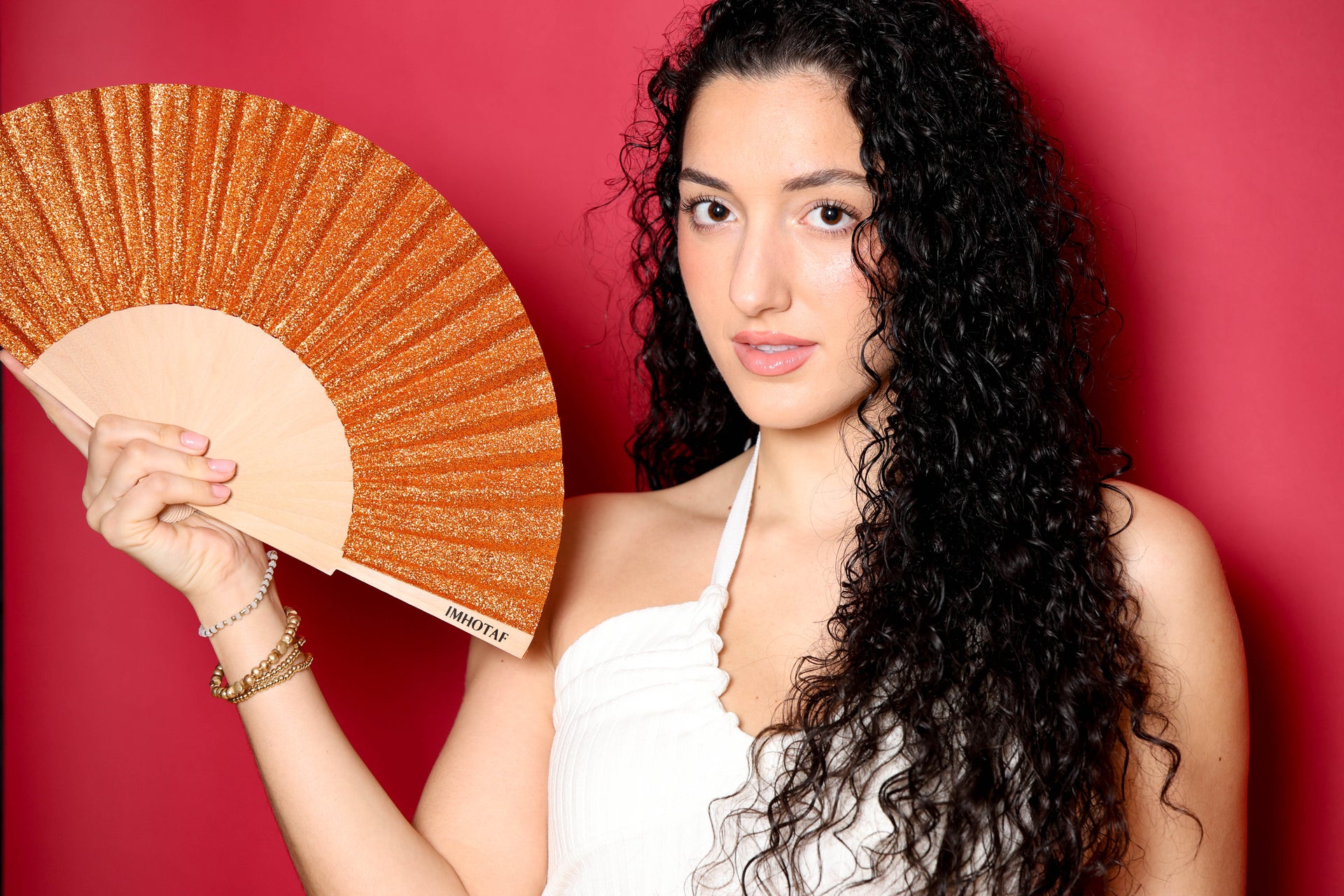 Orange Sparkle Hand Fan