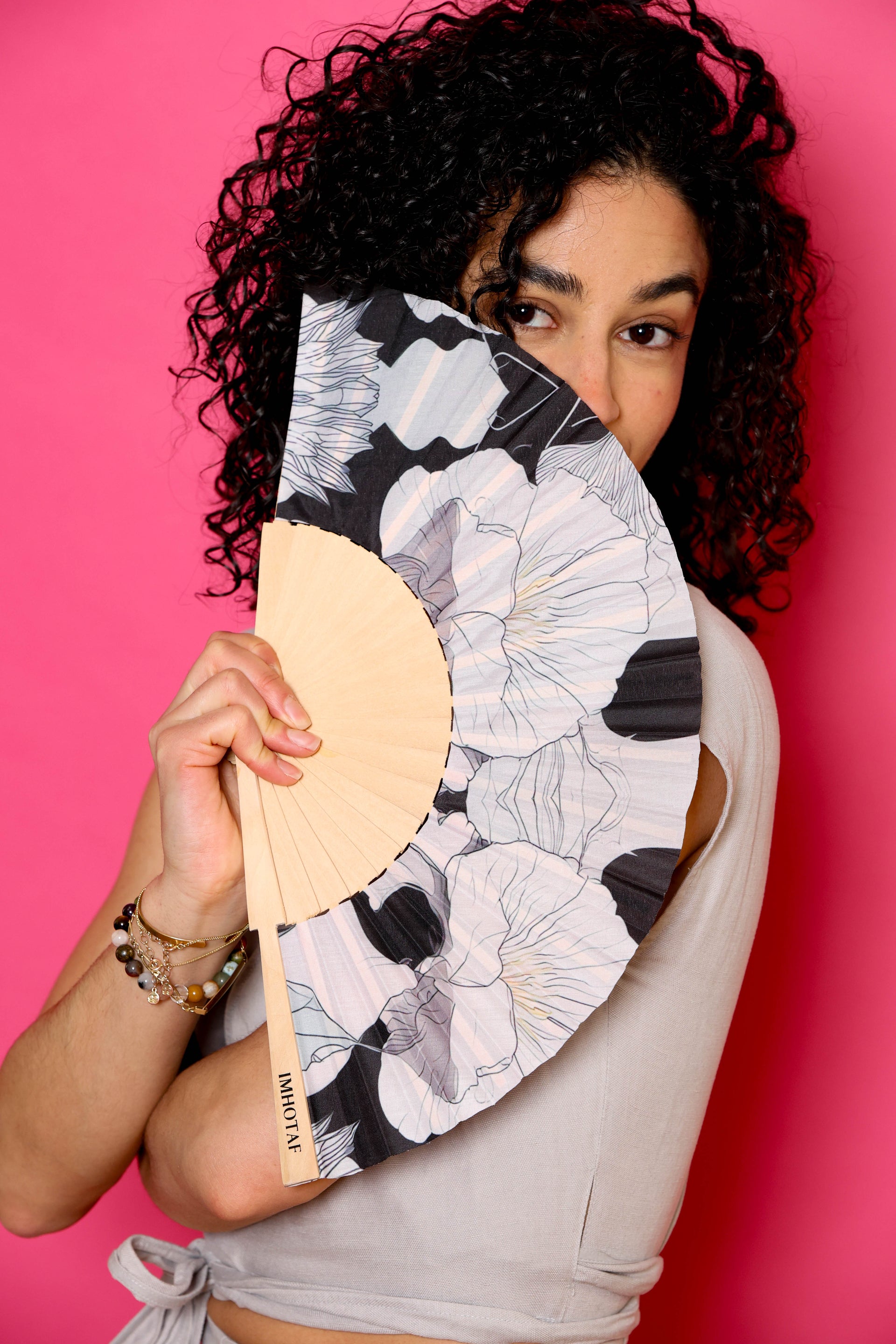 Black Floral Hand Fan