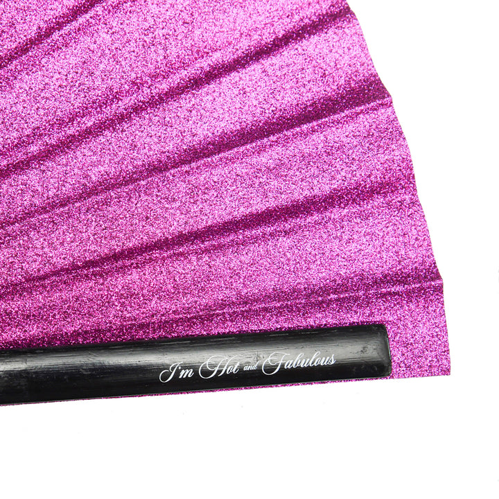 Fuchsia Mega Sparkle XL Hand Fan - Side
