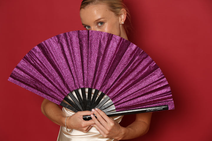 girl with purple XL hand fan