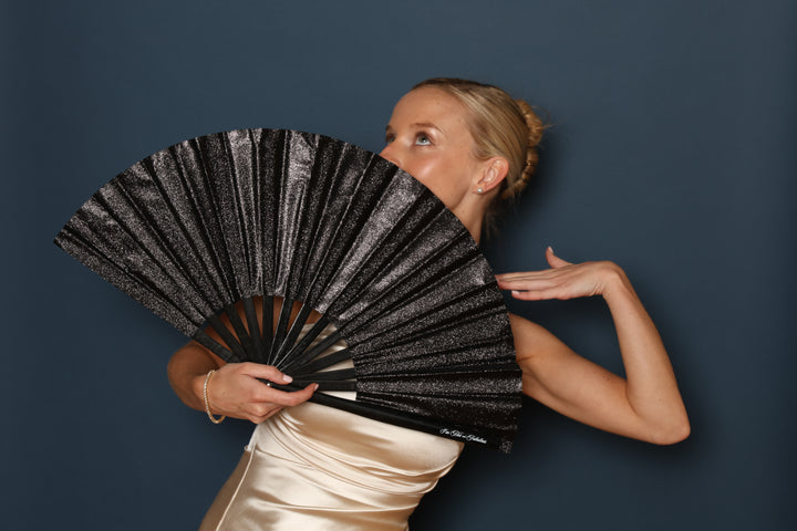 Girl with black sparkle xl folding fan