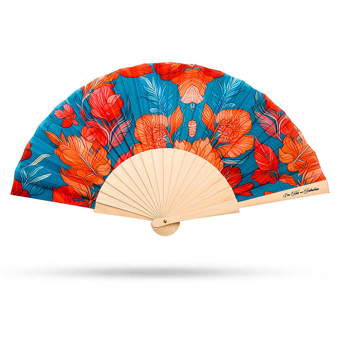 Azure Garden Hand Fan on a white background