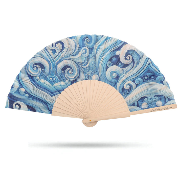 Ocean Elegance Hand Fan on a white background