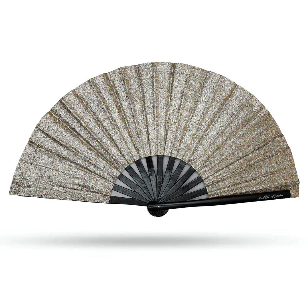 Champagne Mega Sparkle XL Hand Fan on a white background