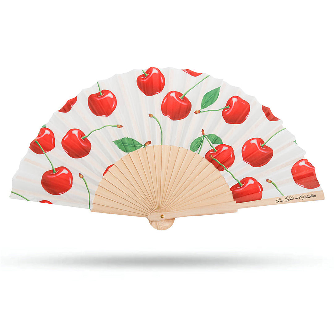 White Cherries Hand Fan on a white background