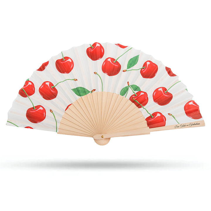 White Cherries Hand Fan on a white background