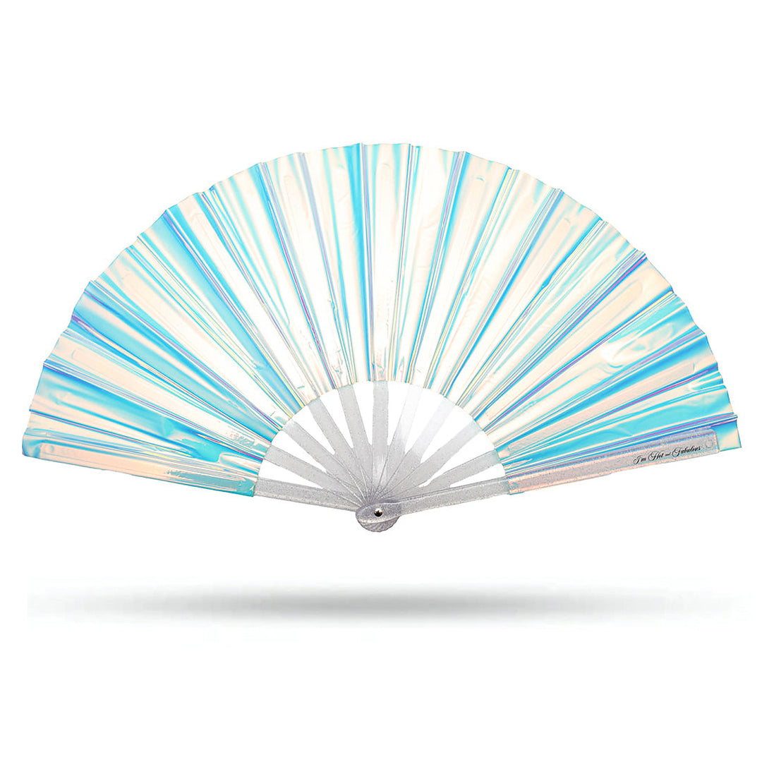 Holographic Crystal Mermaid XL Hand Fan on a white background