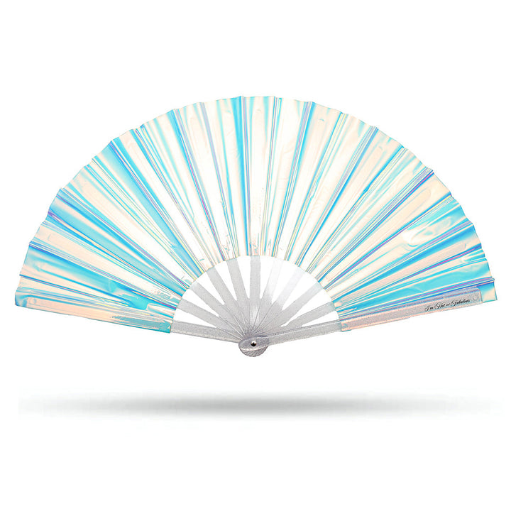 Holographic Crystal Mermaid XL Hand Fan on a white background