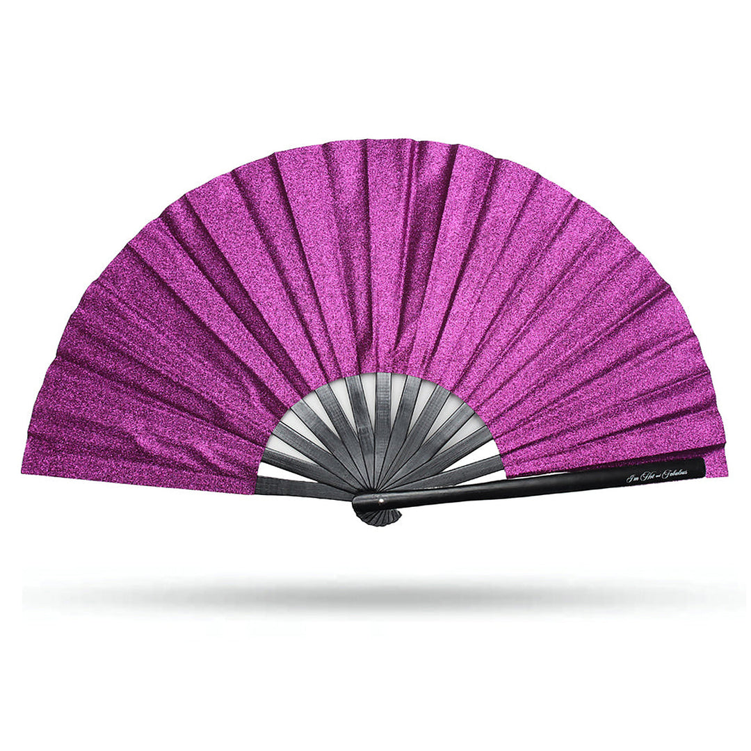 Fuchsia Mega Sparkle XL Hand Fan on a white background