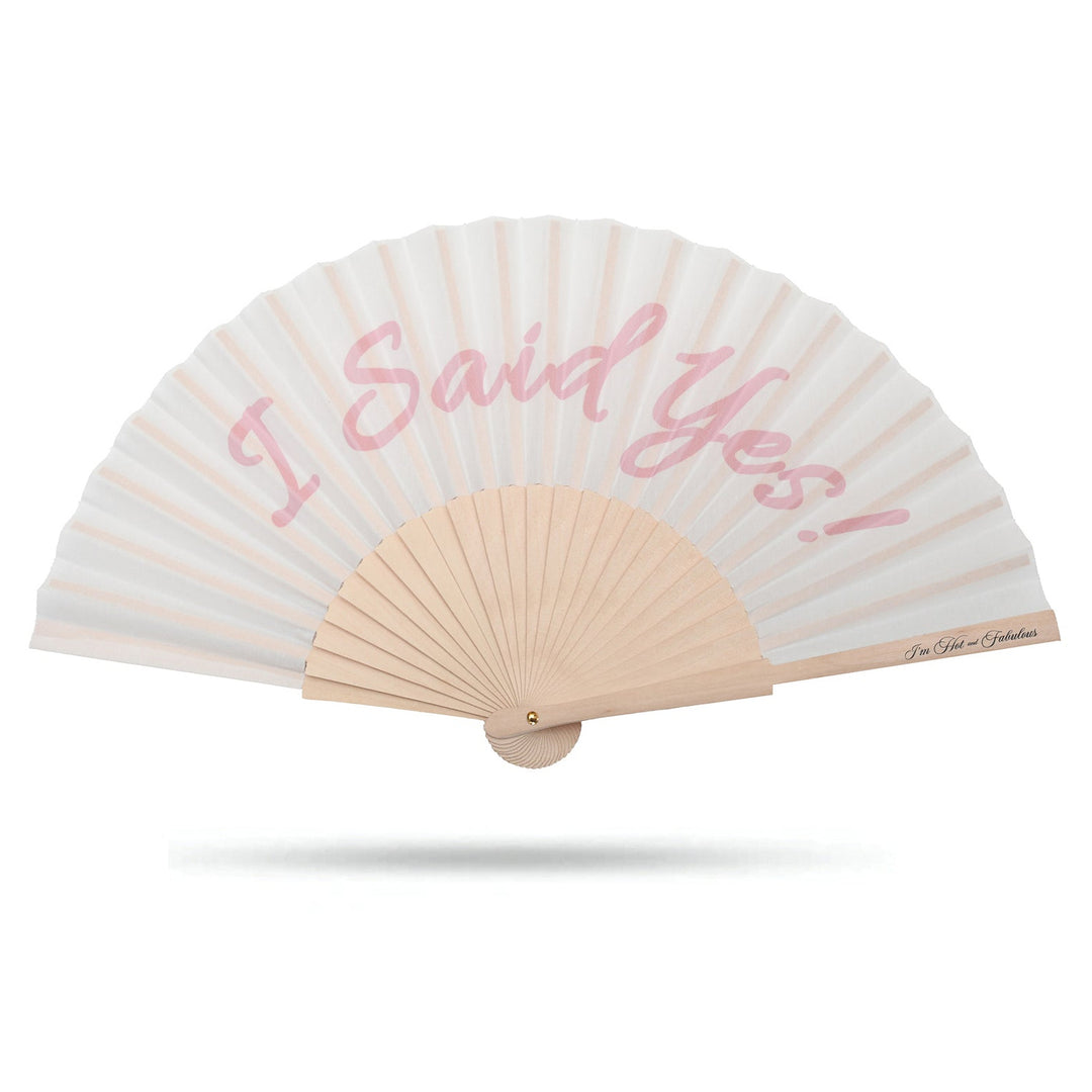 I Said Yes Hand Fan on a white background
