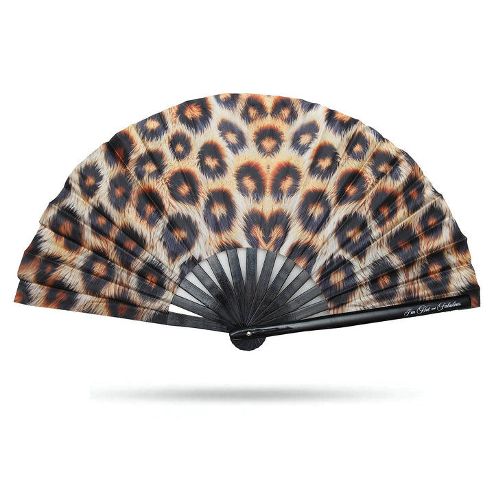 Leopard Print XL Hand Fan on a white background