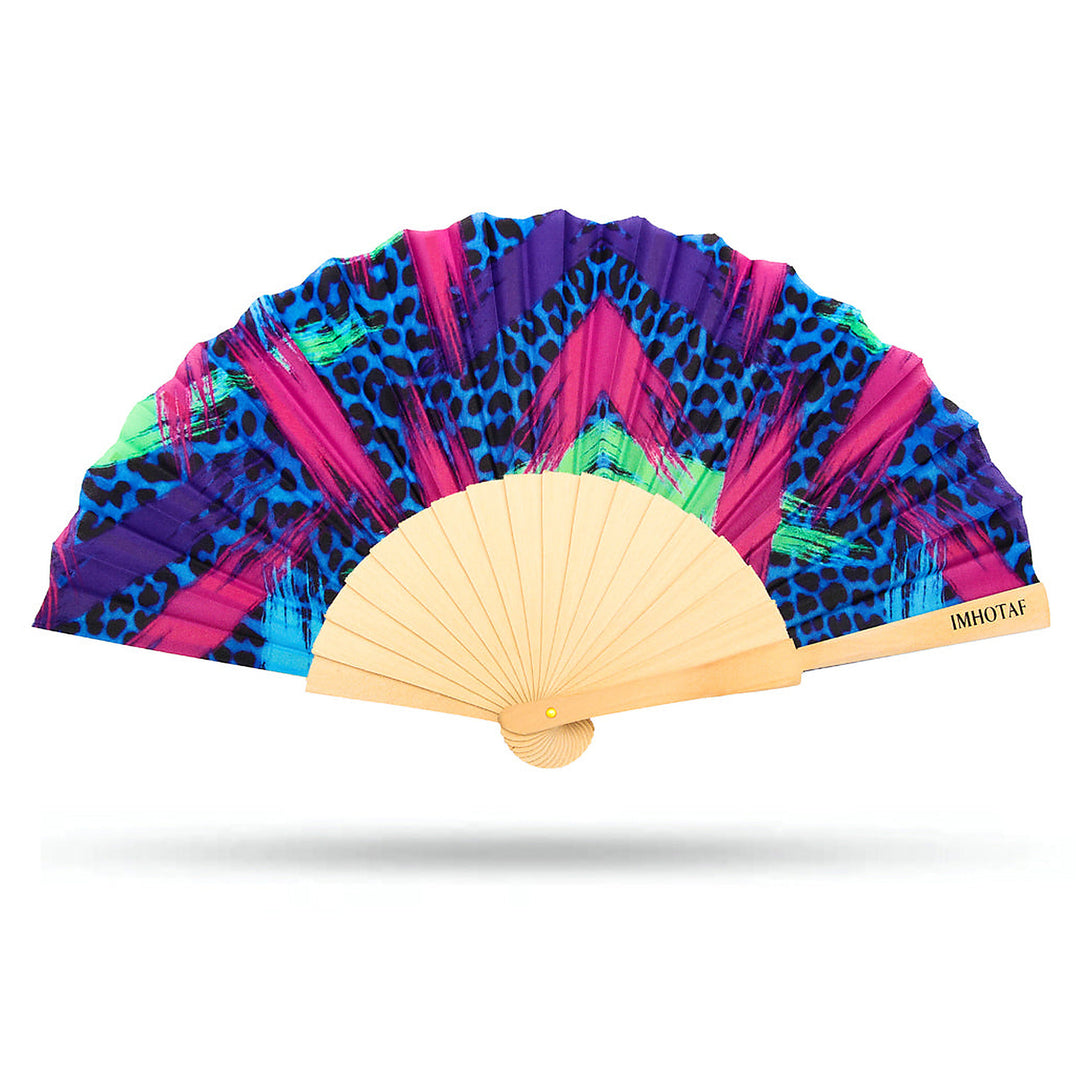 Pop Leopard Hand Fan on a white background
