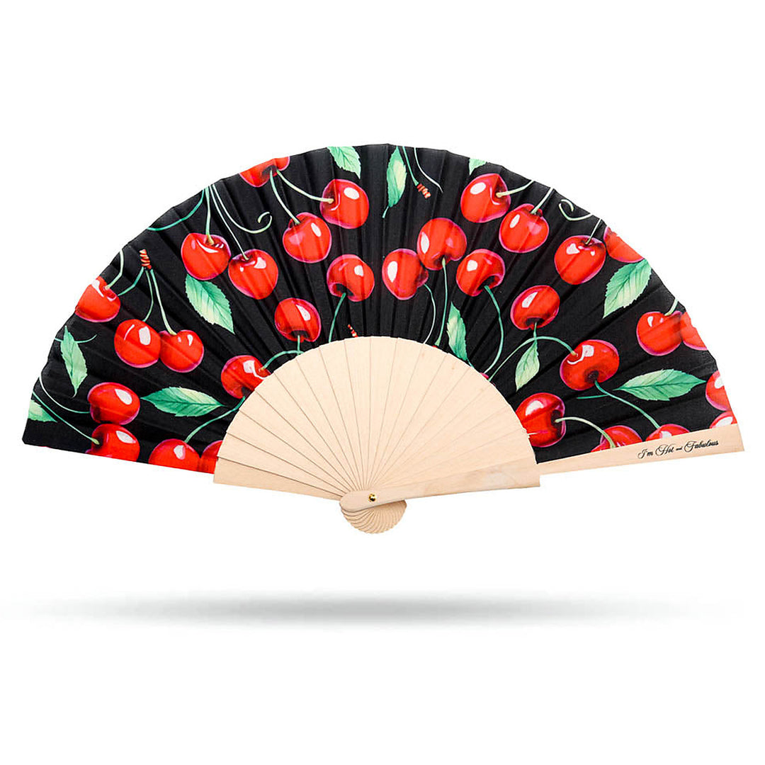 Red Cherries Hand Fan on a white background