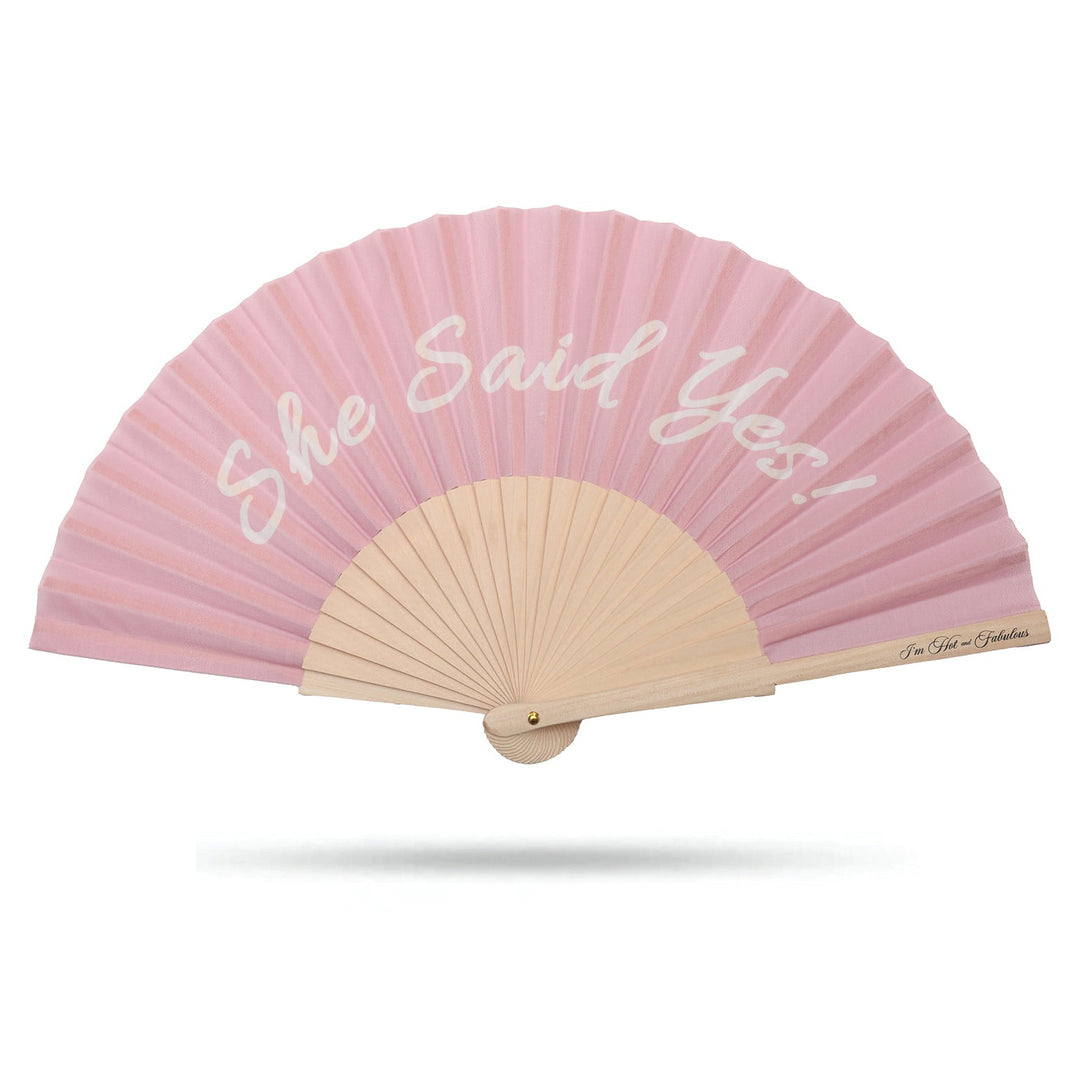 She Said Yes Hand Fan on a white background